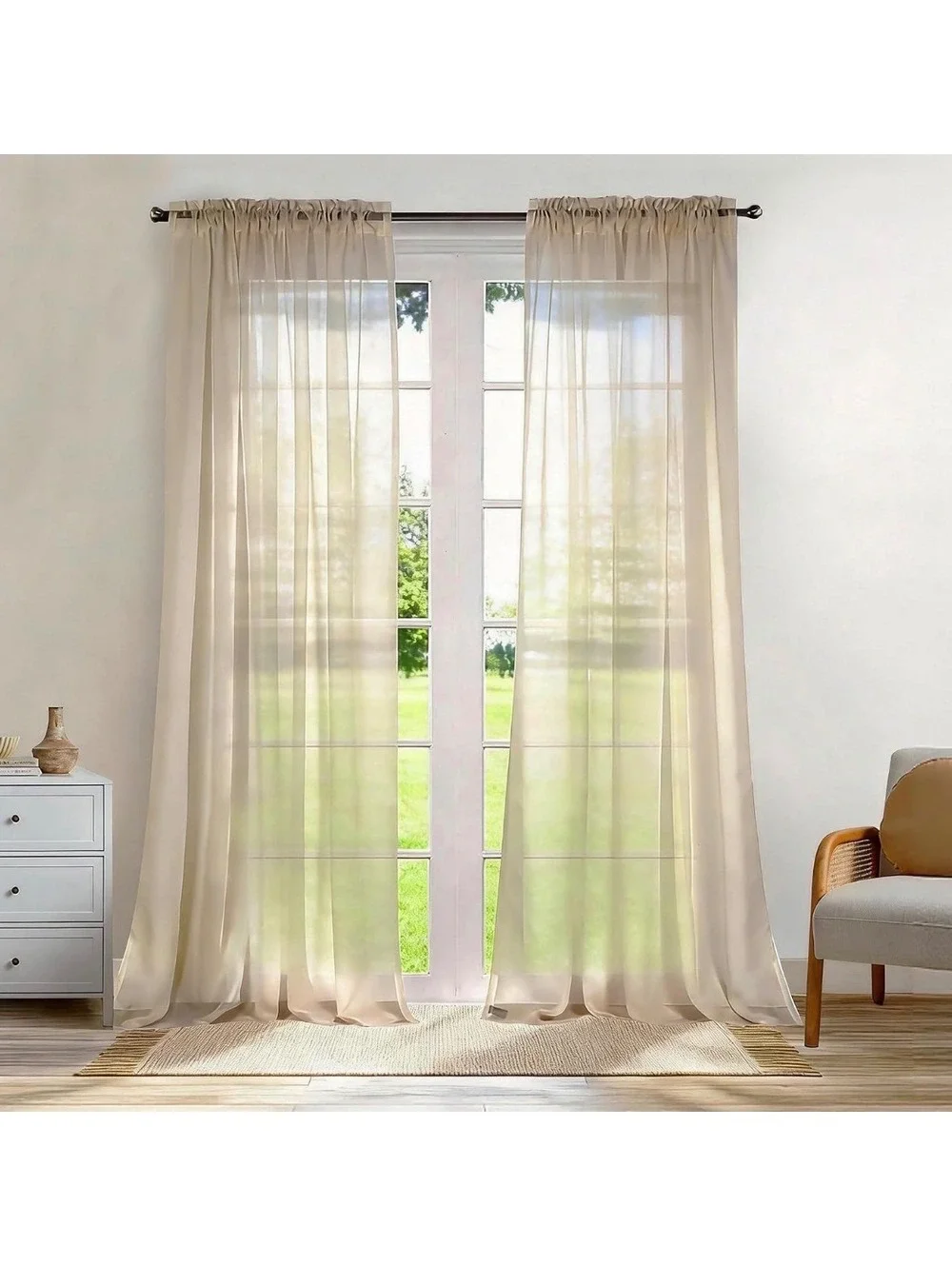 Dreaming Casa Rod Pocket Solid Sheer Curtains Taupe 42